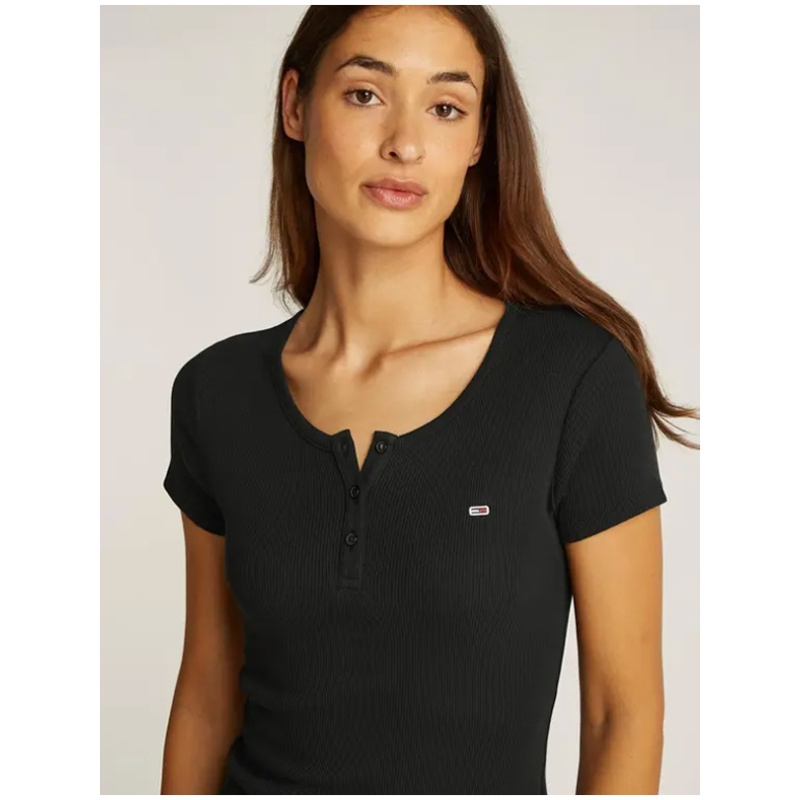 TOMMY JEANS Slim button rib c-neck ss